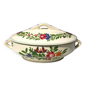 Earthenware tureen UC Sarreguemines model Rusticana hand-painted floral decoration