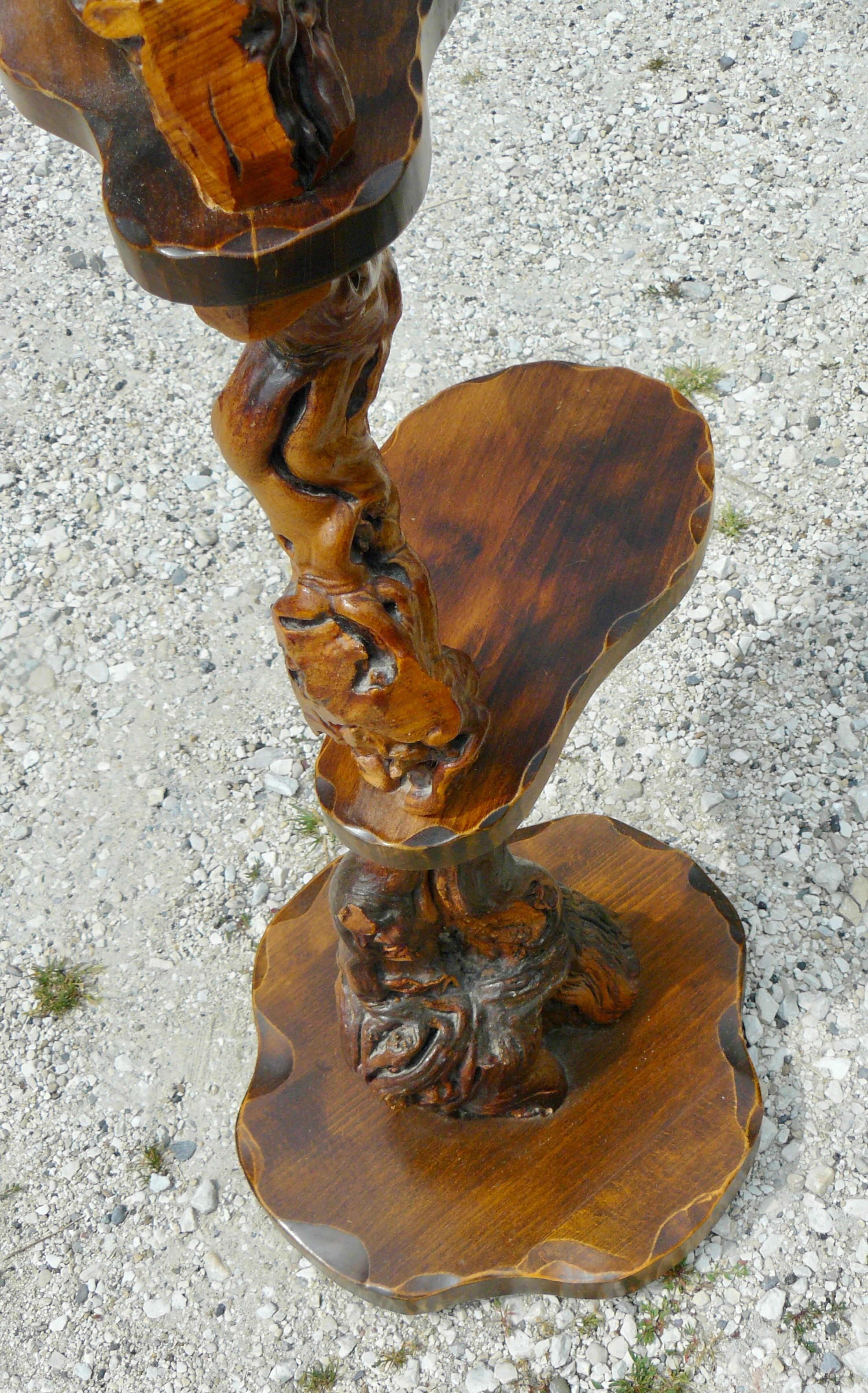 Brutalist shelf wood and vine holder vintage plant 1960