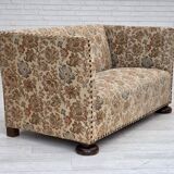 Canapé 2 places danois des années 1950, tissu en beige/marron, bois de chêne.