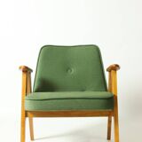 Modern fauteuil chêne clair vert forêt velvet 1962 design by Chierovski milieu de siècle