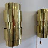 Pair of Scandinavian teak and brass sconces