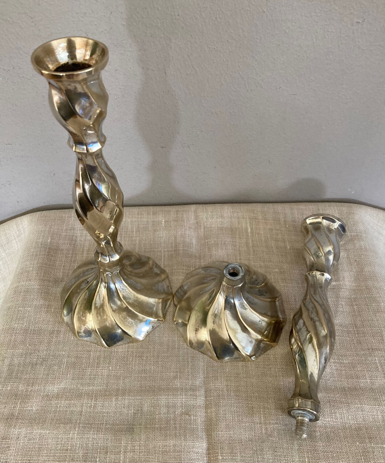 Twisted candlesticks in silver brass early twentieth century