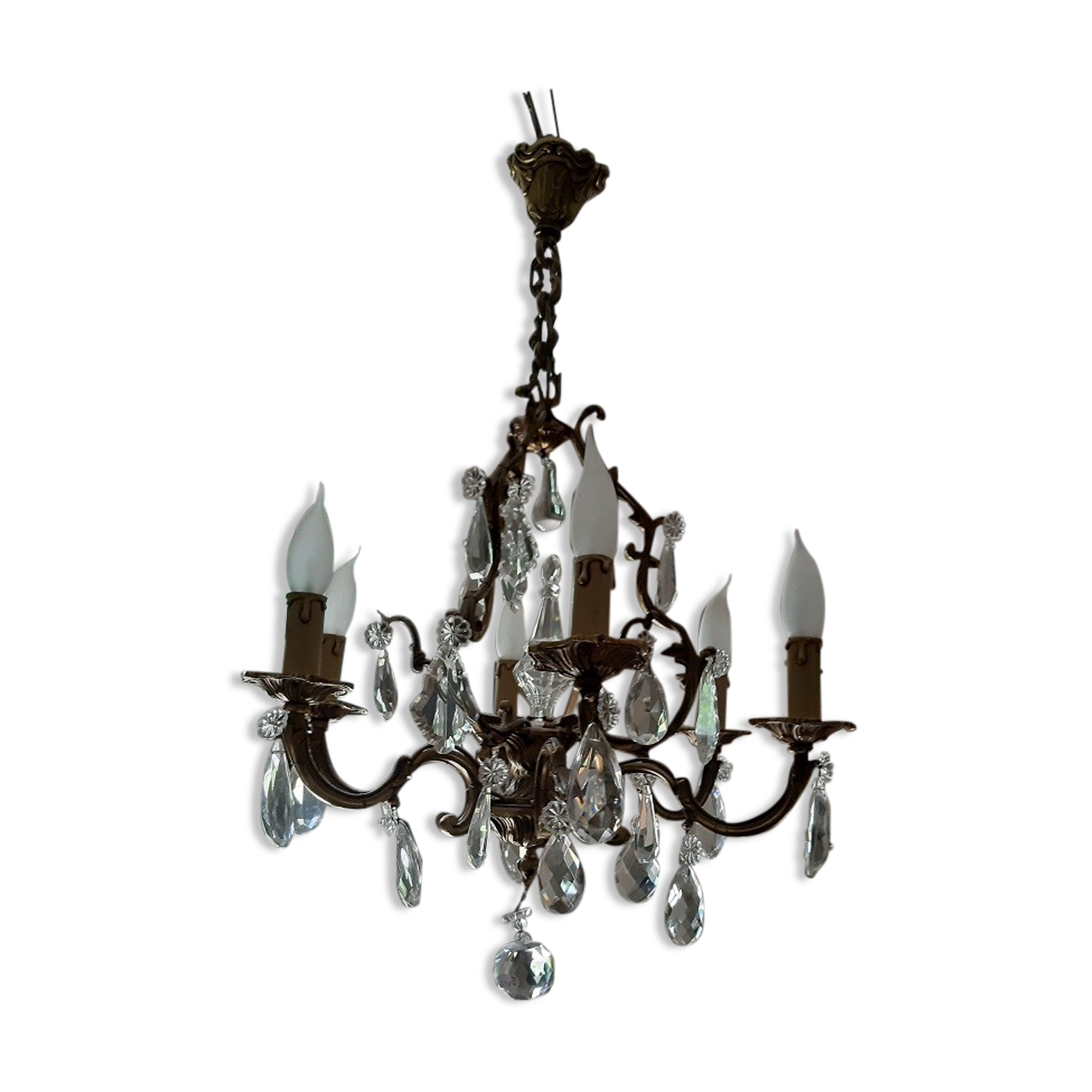 Bronze and crystal chandelier 6 fires