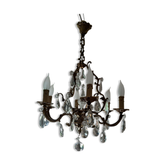 Lustre bronze et cristal 6 feux