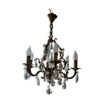 Lustre bronze et cristal 6 feux