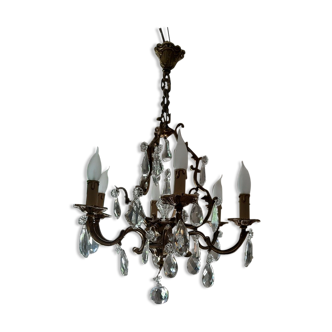 Bronze and crystal chandelier 6 fires
