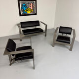 Salon brutaliste fauteuils simili métal design Karl Friedrich Forster