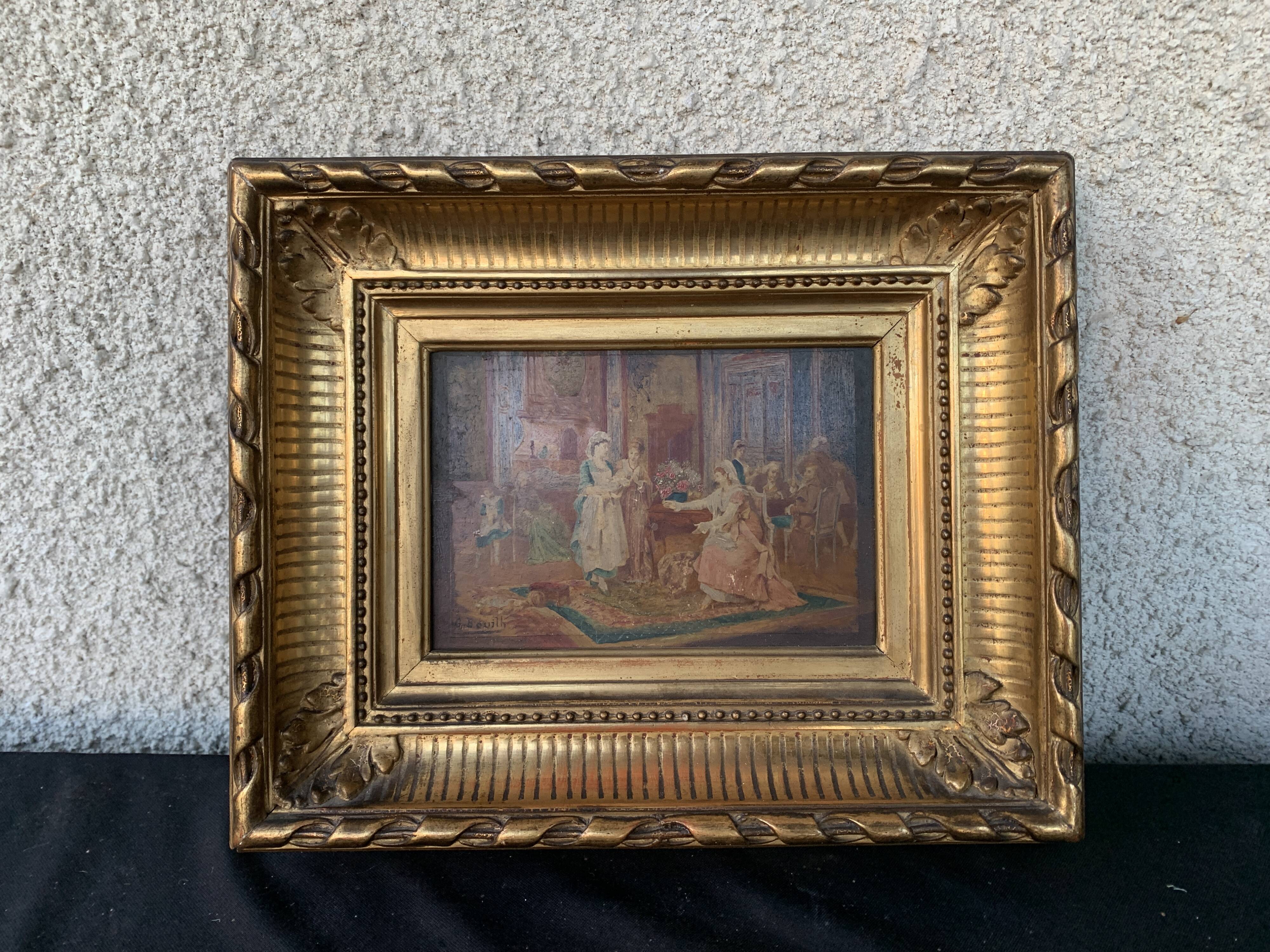 19th century painting, scene of women, signed Bouilh