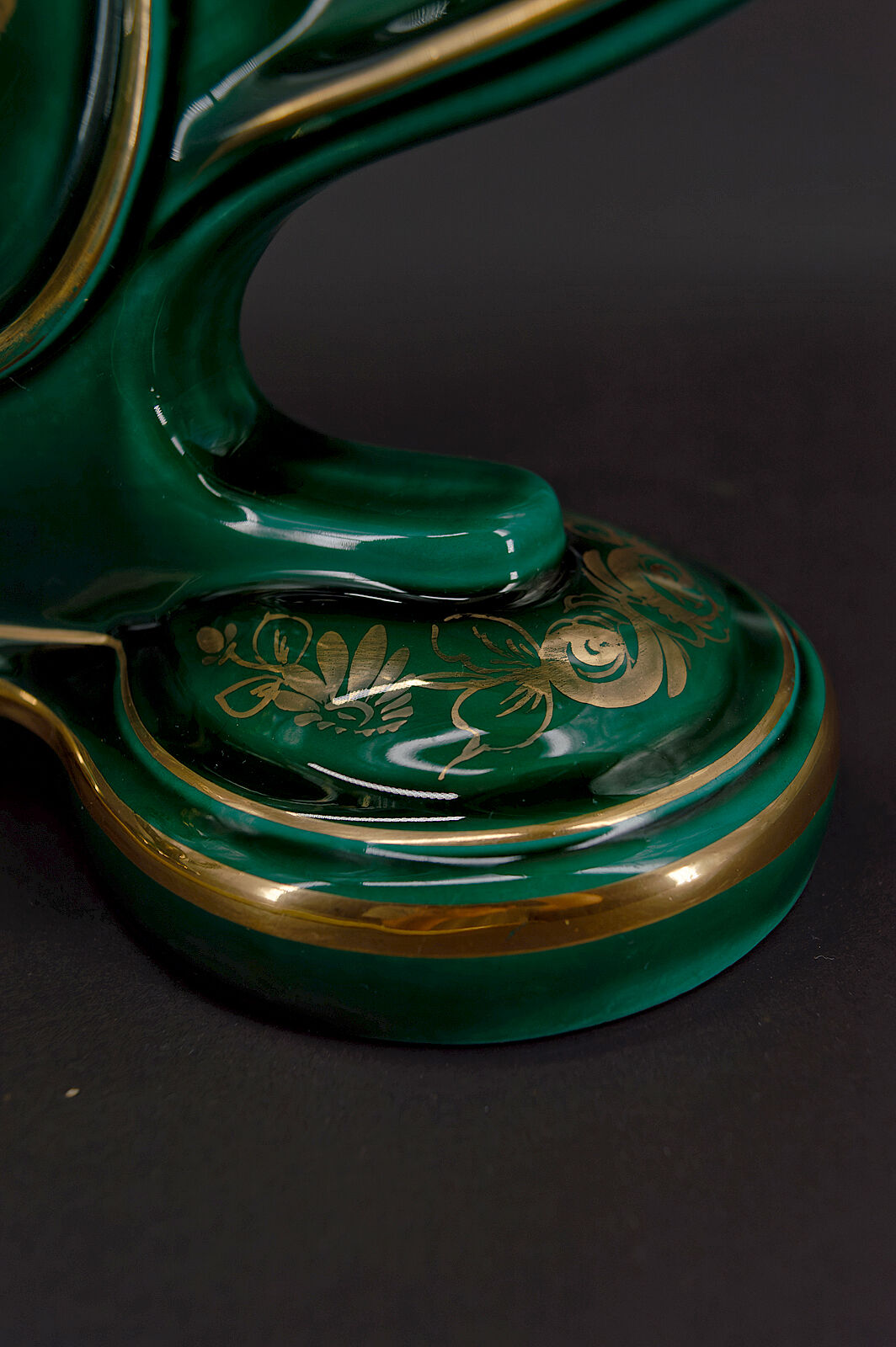 Pair of lamps in green and gold earthenware, circa 1940