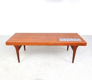 Vintage teak coffee table with blue tiles by Johannes Andersen, Silkeborg 1960s