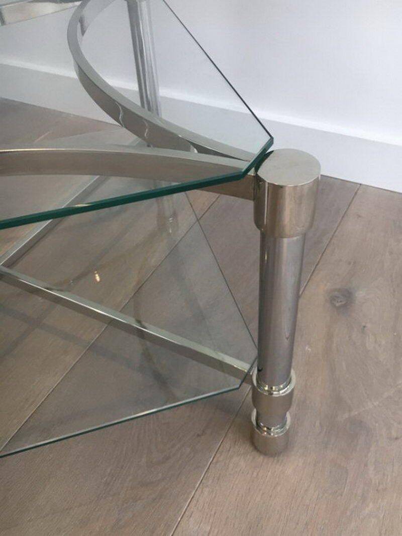Pair of chrome side tables and glass slabs