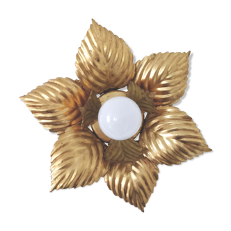 Applique lampe fleur feuilles métal doré 30cm