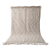 Grand Tapis Beni Ouarain Écru, Motifs Géométriques en Chevron - 300x200cm