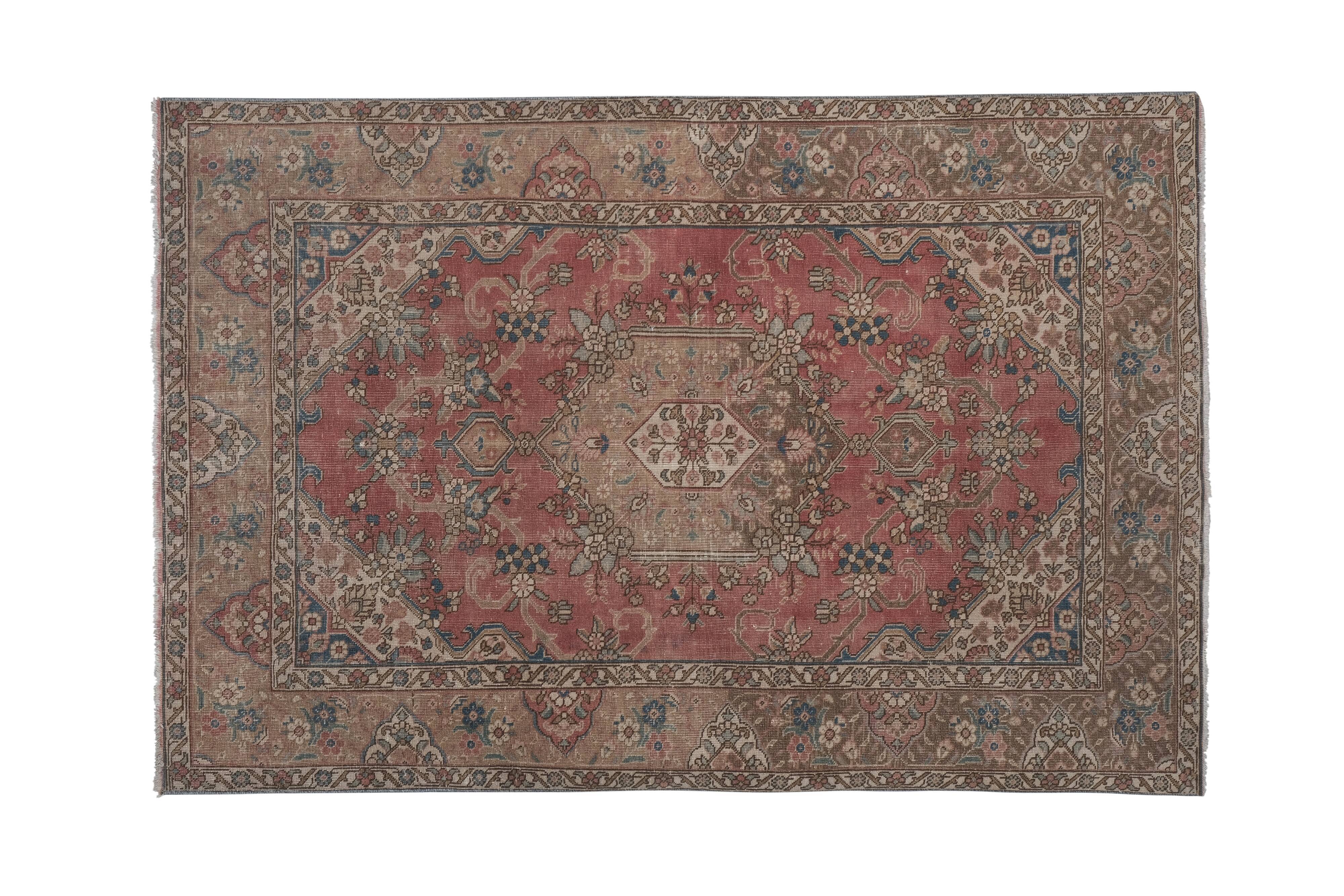 Vintage Handknotted Turkish Unusual Rug with Floral Border 4'5" X 6'4"
