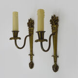 Old pair of wall sconces pot à feu, bronze, year 50 60