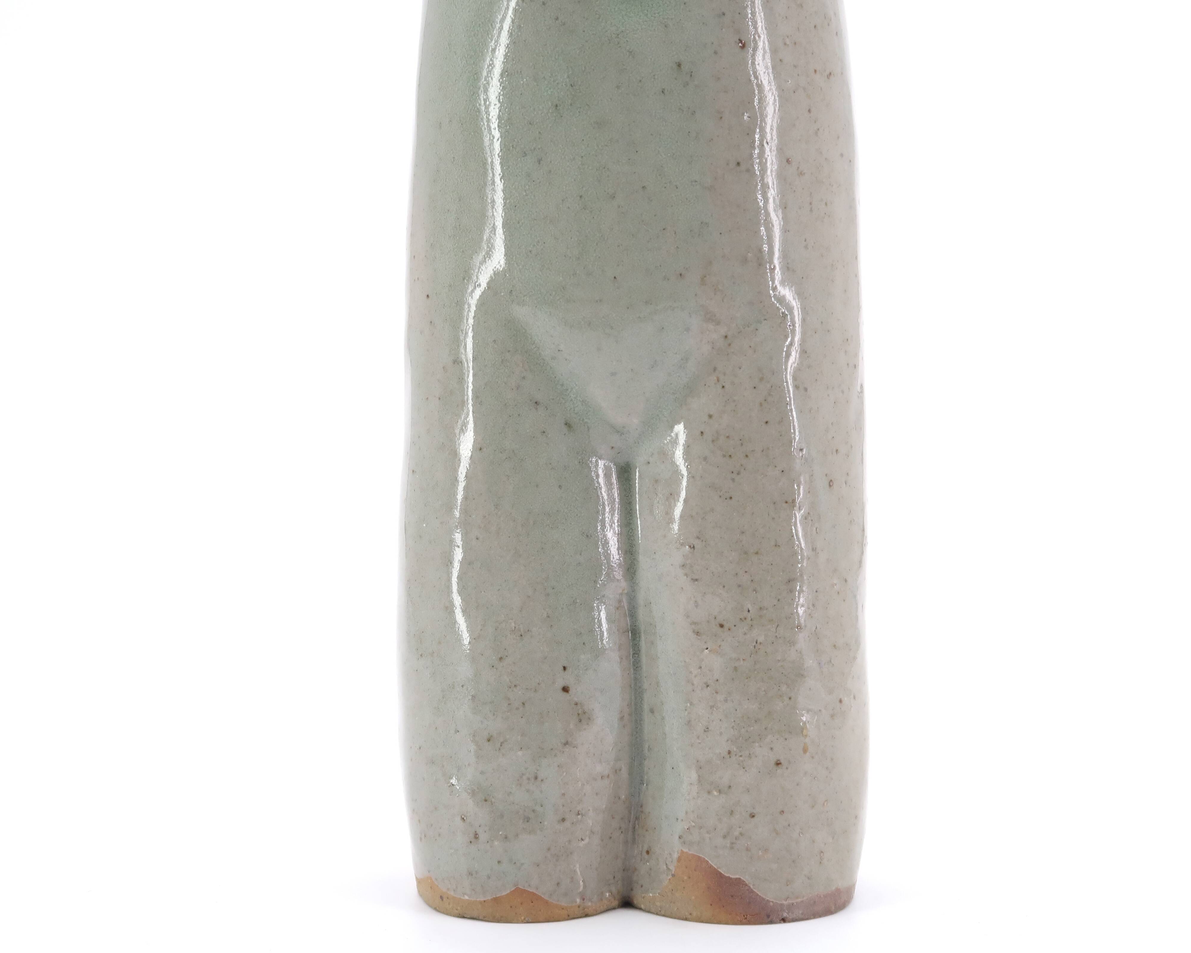 Anthropomorphic Celadon ceramic vase by Martin Hammond