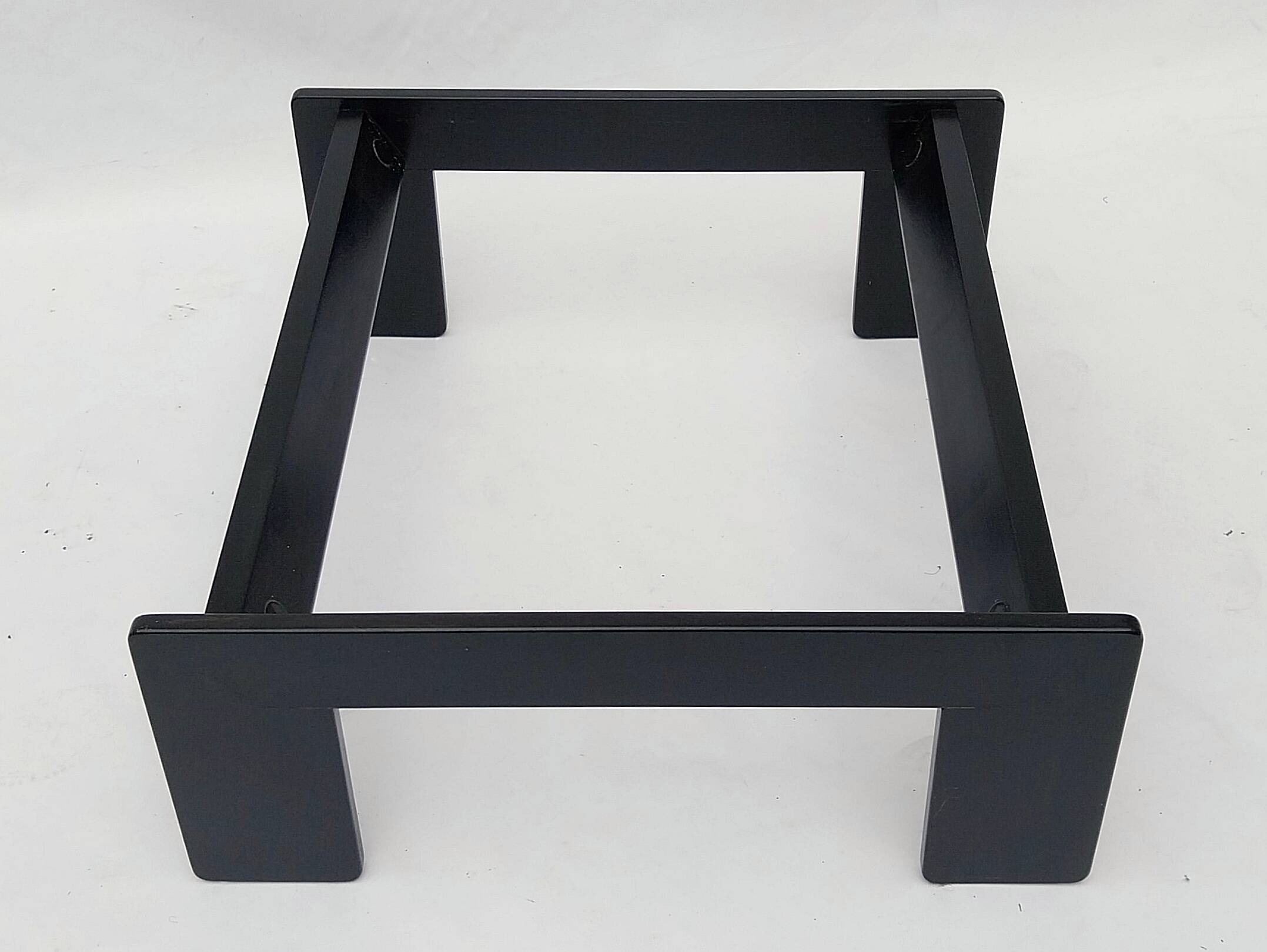 Square black lacquered wood coffee table design 1980