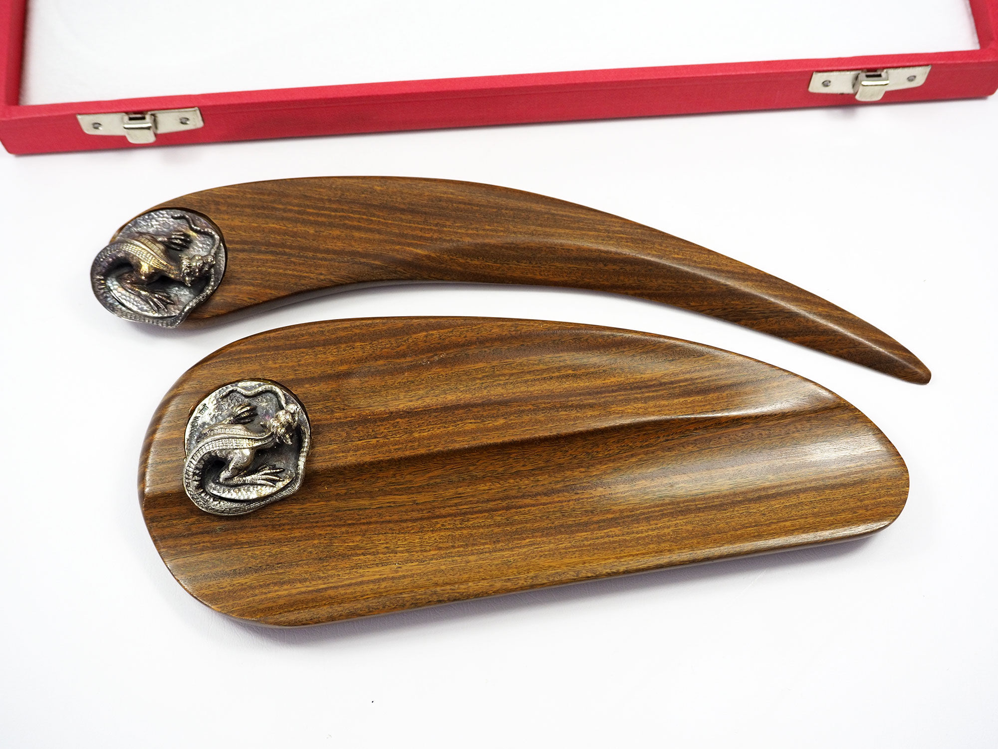 Set for office "Masriera" in silver and exotic wood, mid-century