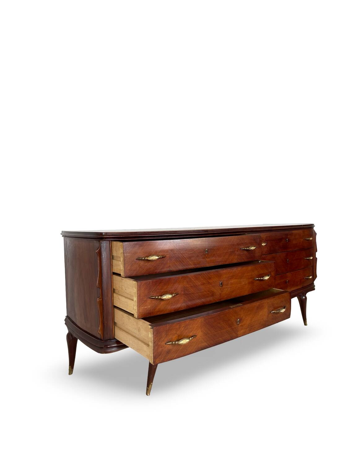 Commode en placage de palissandre avec plateau en onyx vert