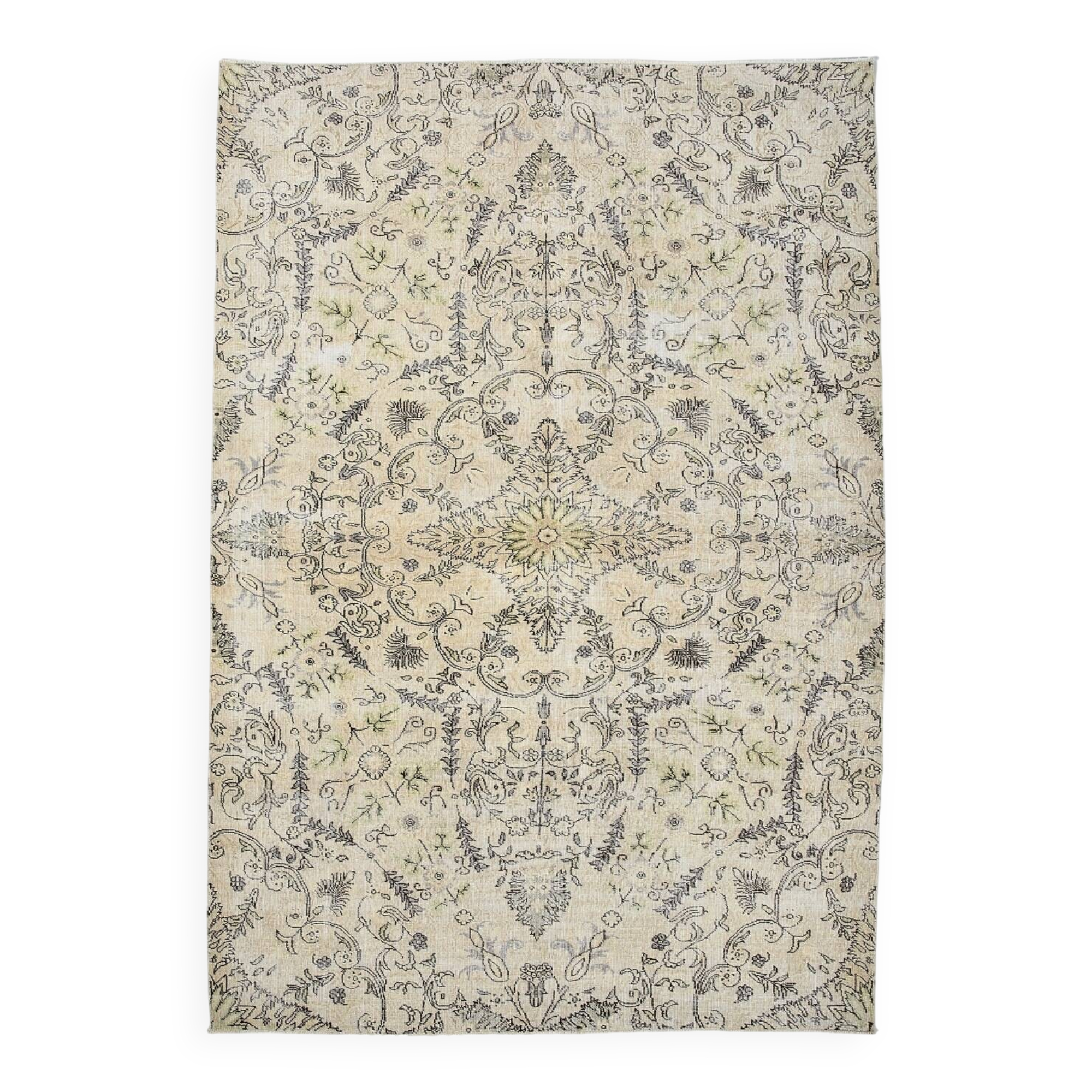 Cream & Light Yellow Turkish Vintage Rug, 215x320Cm