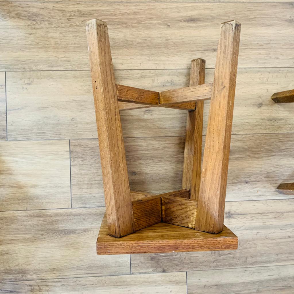 Set of 6 brutalist oak stools