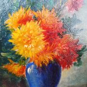 Still life at dalhias by Gaston Corbier 1869-1945 oil on isorel