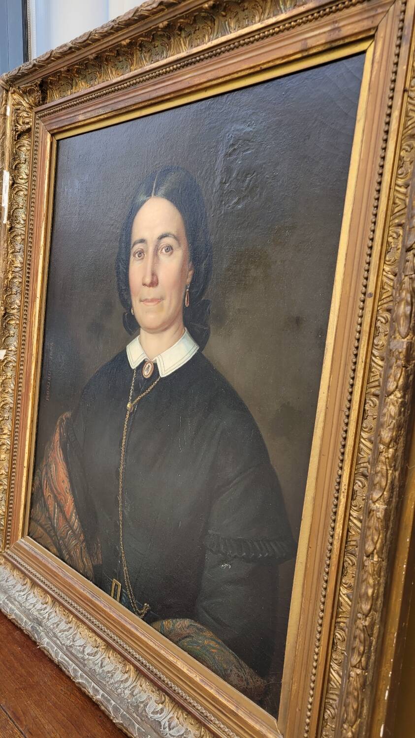 Oil on Canvas Portrait Painting of a Woman Framed 19th Century Signed