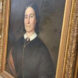 Tableau Portrait Huile sur Toile d'une Femme Encadré 19ème signé