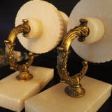 Pair of curved alabaster and bronze appliques