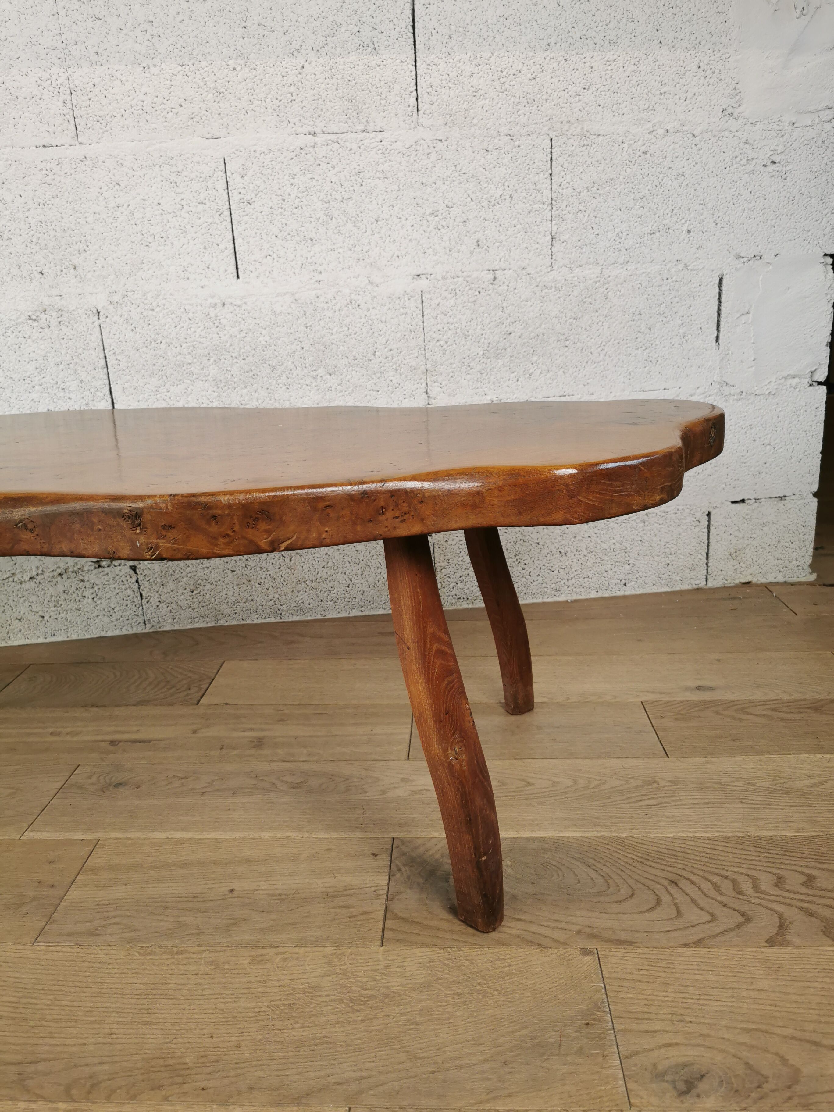 Irregular handmade wooden coffee table from the 60s and 70s