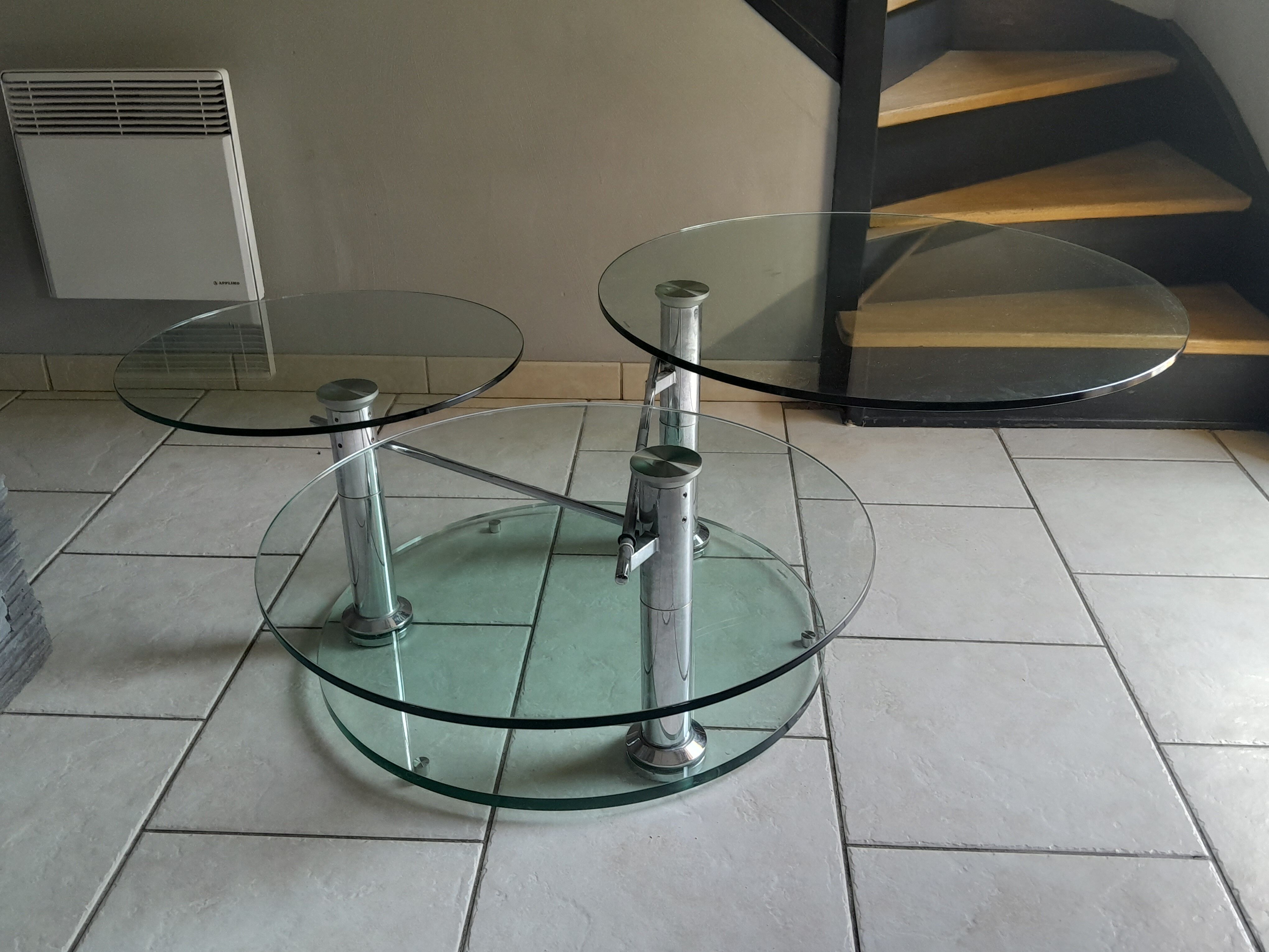 Vintage 80s 3-tier removable tempered glass coffee table