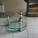 Vintage 80s 3-tier removable tempered glass coffee table