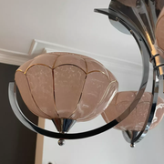 Vintage art deco chandelier, chrome and pink glass, vintage 1930