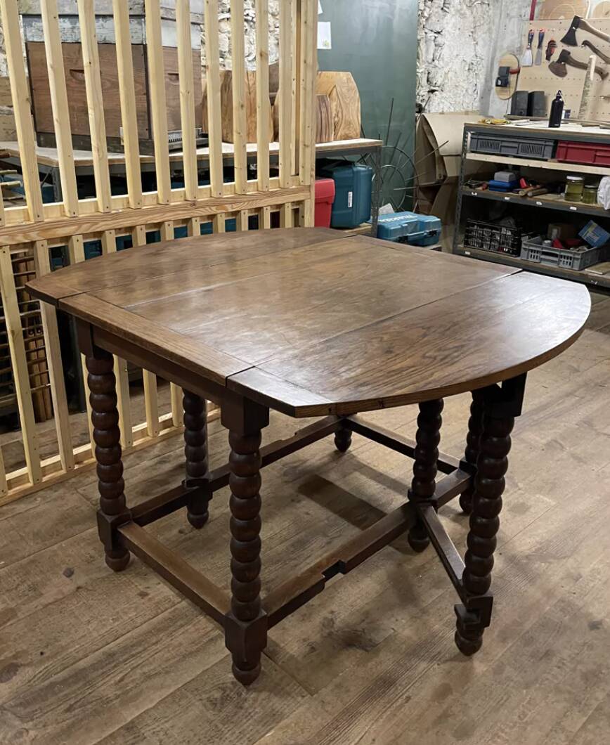 Solid wood farmhouse table with drop-leaves