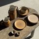 Lot de 4 assiettes à dessert en grès beige liseré brun Sarreguemines grès