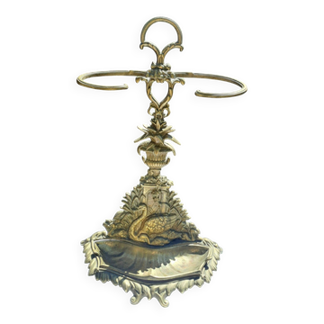 Bronze and brass umbrella stand decorated with a swan.