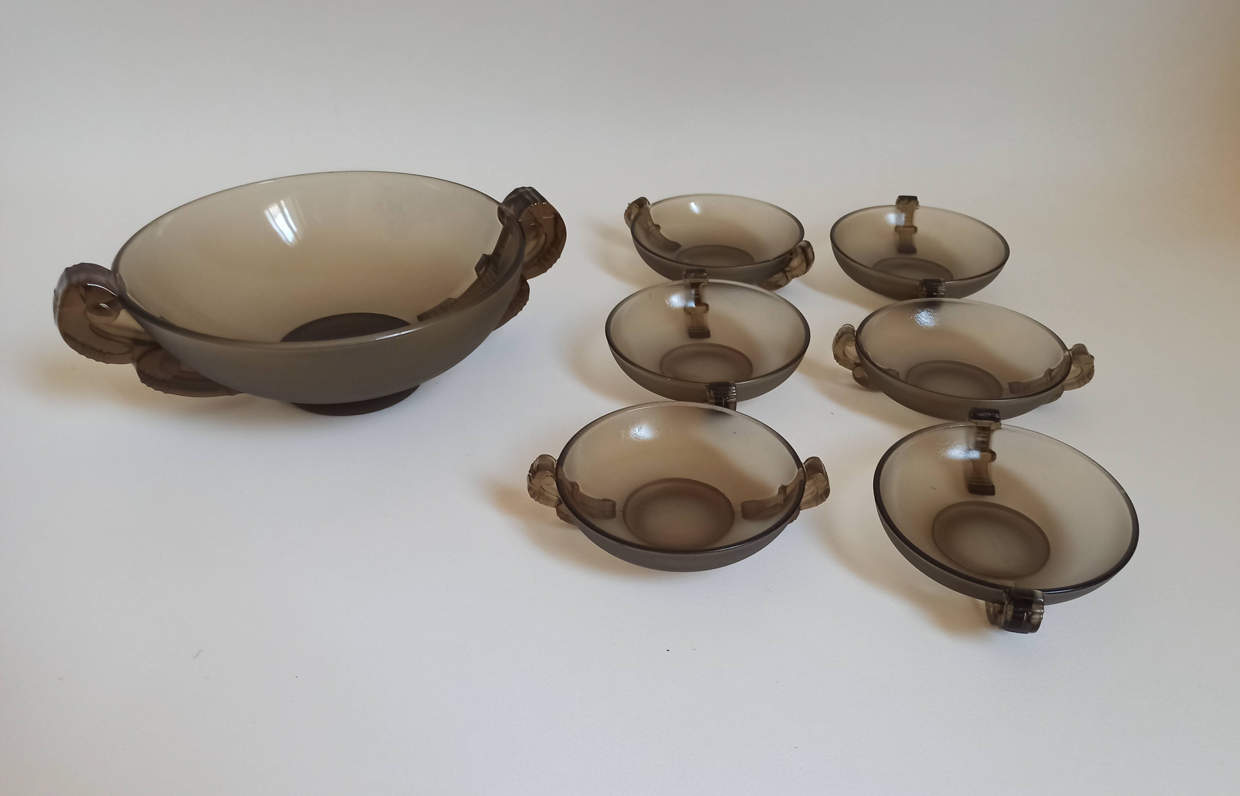 Dessert service dish + 6 cups 50s