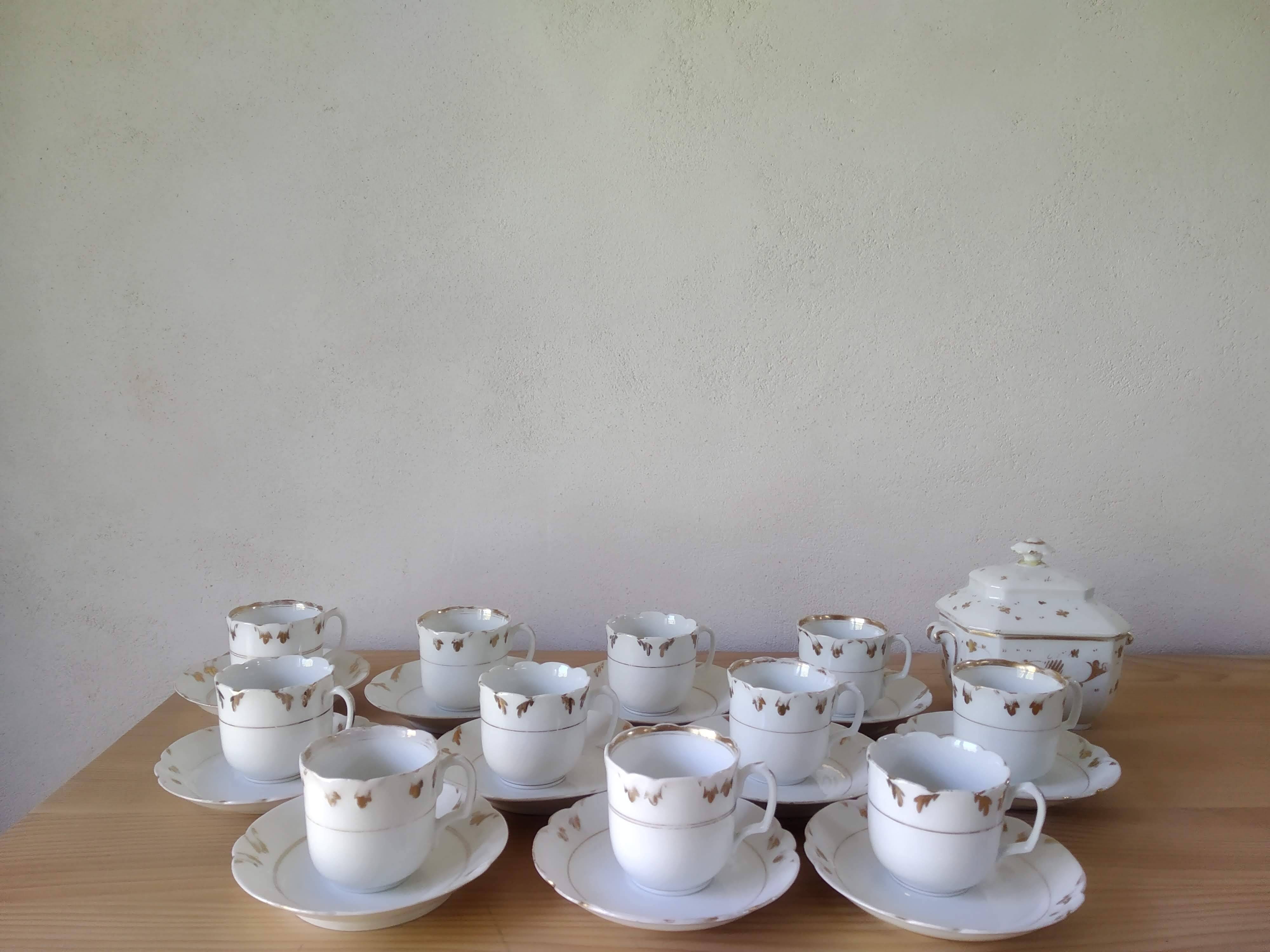 Coffee cups and sugar bowl, Old Paris Empire porcelain, Vve BARES