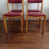 Série de 4 chaises années 60 bois blond et skaï