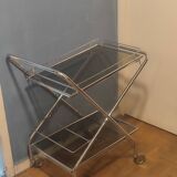 Chrome-plated metal serving trolley