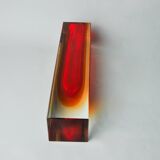 Red and yellow cubic Sommerso vase by Flavio Poli for Seguso, Murano, Italy, 1970