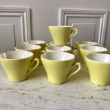 set of 10 coffee cups Digoin Sarreguemines pastel yellow color 50s