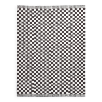 Tapis marocain à carreaux marron et blanc 9x11, 269x349 cm