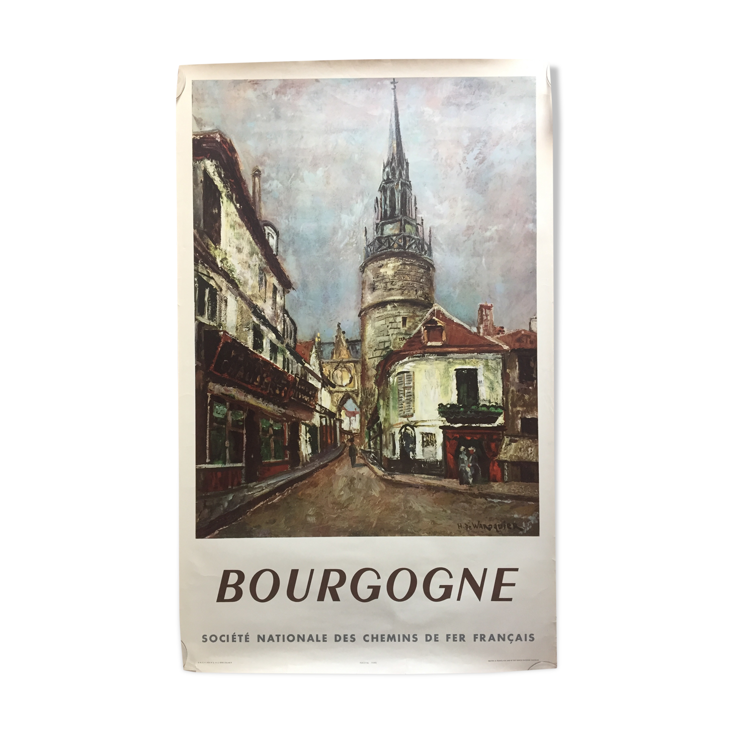Original tourist poster "Bourgogne French Railway" 62x100cm 1954