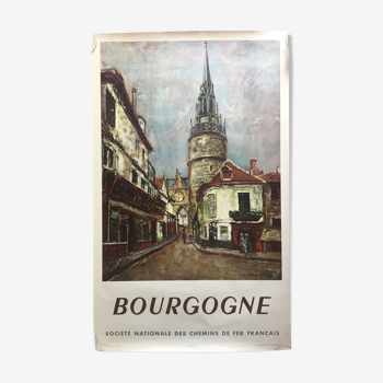 Affiche originale tourisme "Bourgogne chemin de fer français" 62x100cm 1954