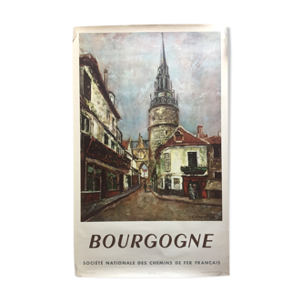 Affiche originale tourisme "Bourgogne chemin de fer français" 62x100cm 1954