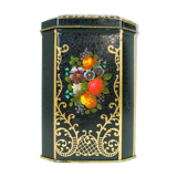 English octagonal box in screen-printed metal