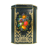 English octagonal box in screen-printed metal