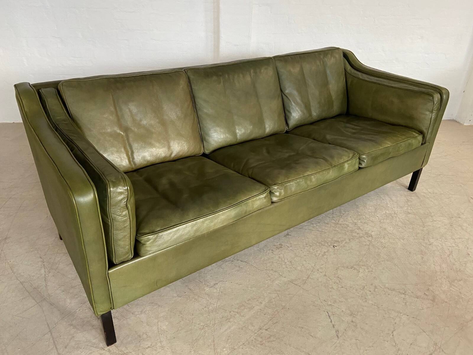 Canapé vintage danois Mogens Hansen en cuir vert olive des années 60