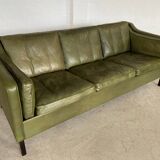 Canapé vintage danois Mogens Hansen en cuir vert olive des années 60